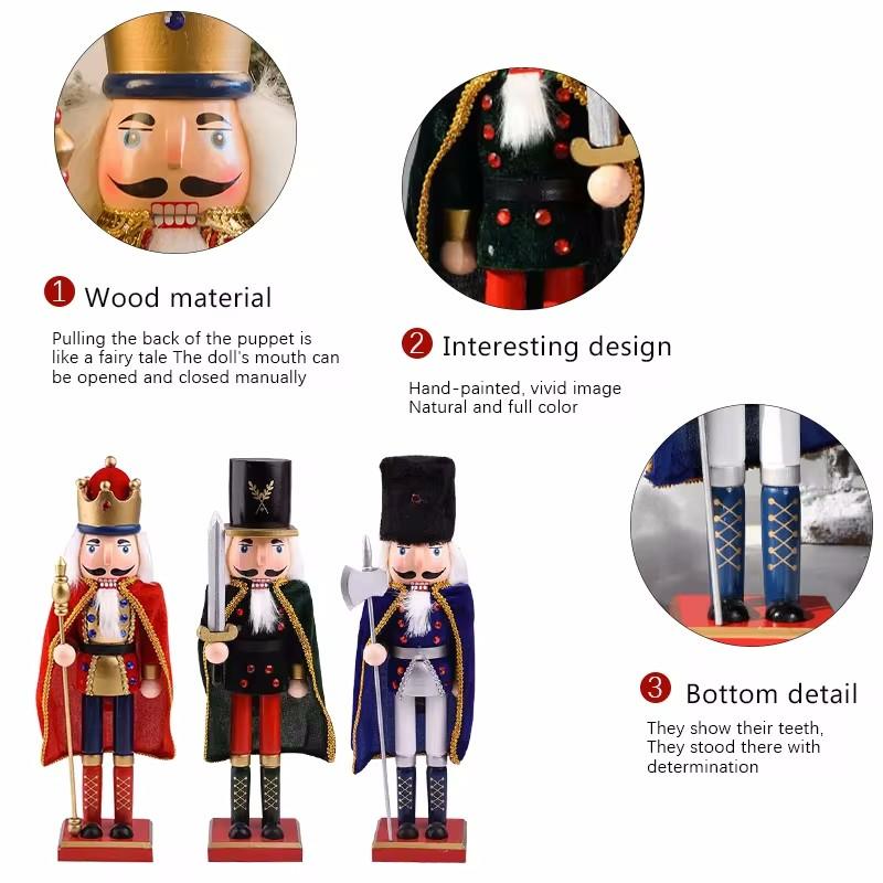 Christmas Nutcracker Decoration Puppet Solider Cloak King Wooden Doll Walnut Handcraft Figurine Home Office Decor Merry Christma