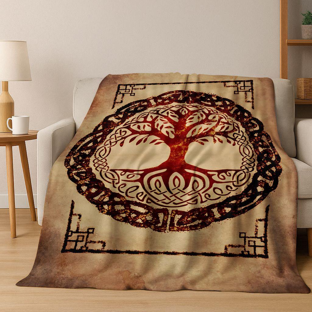 Nordic Dream Tree of Life Symbol Totem Yggdrasil Flannel Blanket,Cozy Soft Throw Blanket for Home Bedroom Bed Sofa Cover Gift
