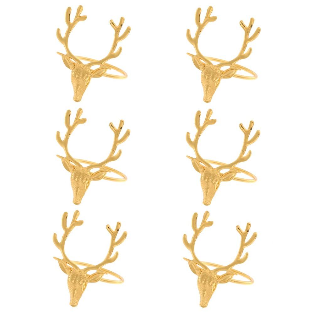 6Pcs Reusable Elk Head Napkin Holder Electroplated Napkin Buckle Christmas Deer Napkin Ring  Wedding