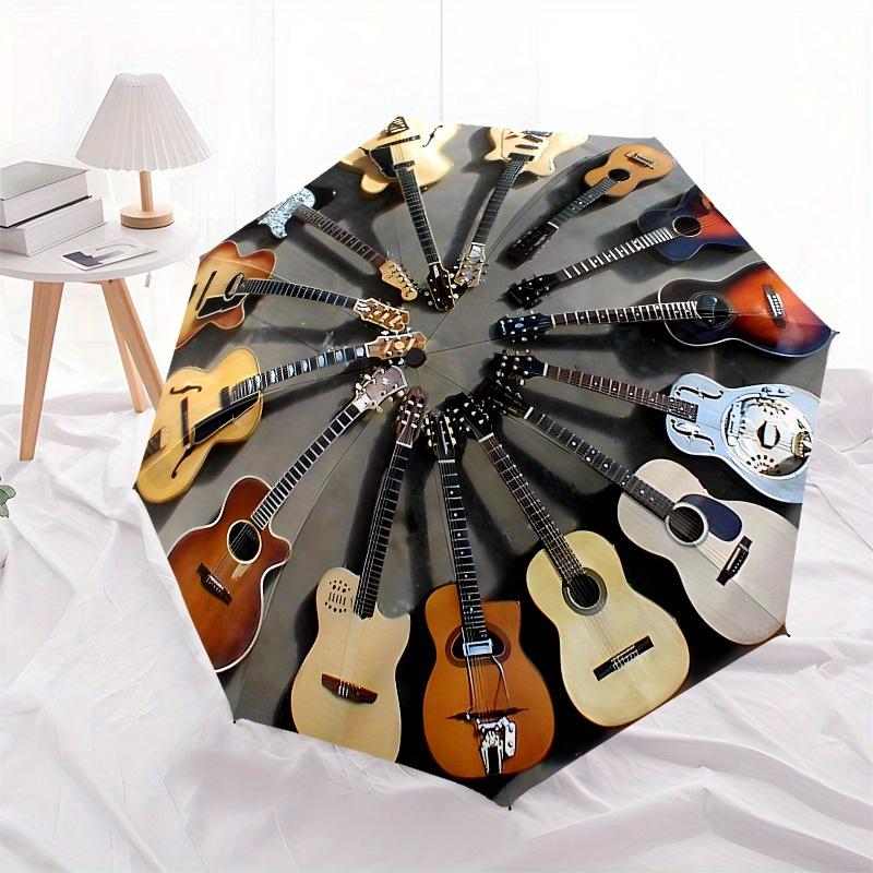 guitar collection themed, Eight ribbed, Self folding Umbrella Is Suitable for Everyday Outdoor Use and Is An Ideal Gift for Friends and Fami