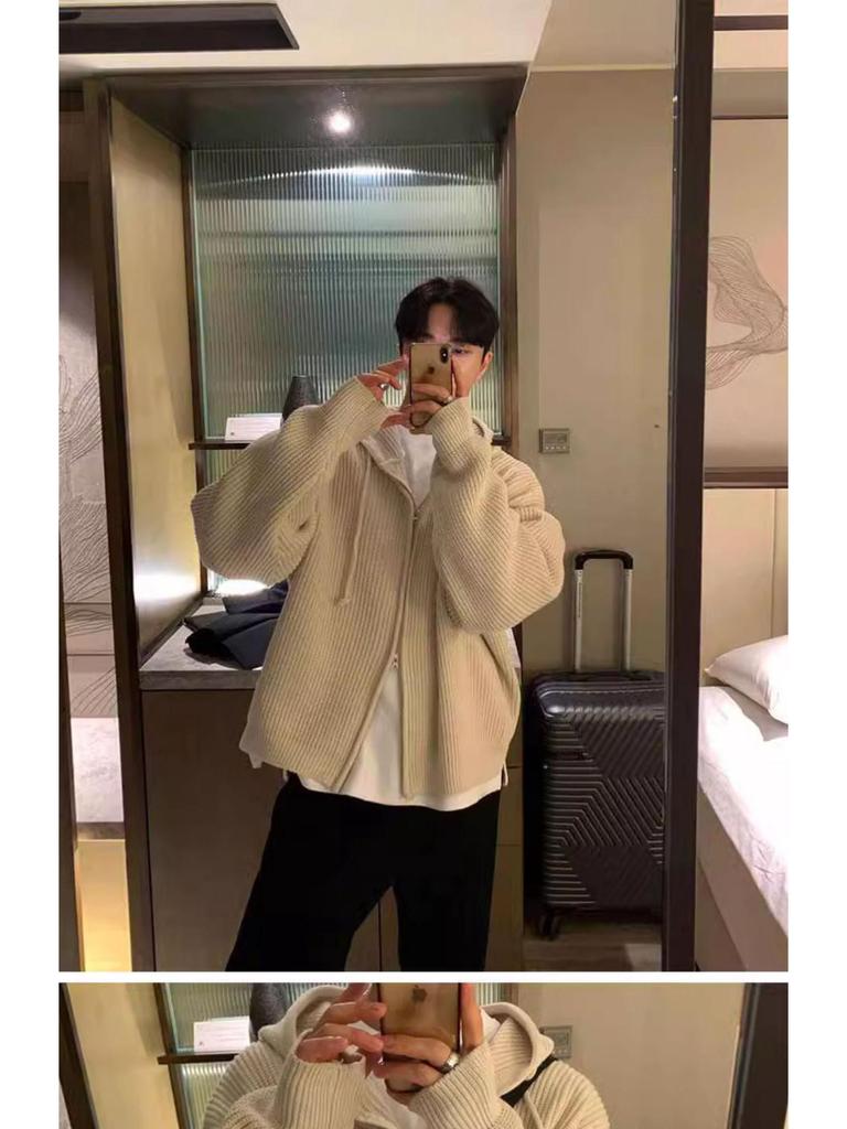 Herren Herbst/Winter Trendiger Vielseitiger Einfarbiger Kapuzenpullover Cardigan