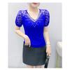 Summer V Neck Short Sleeved Women's T Shirt Fashion Sexy Diamond Mesh Tees Lace