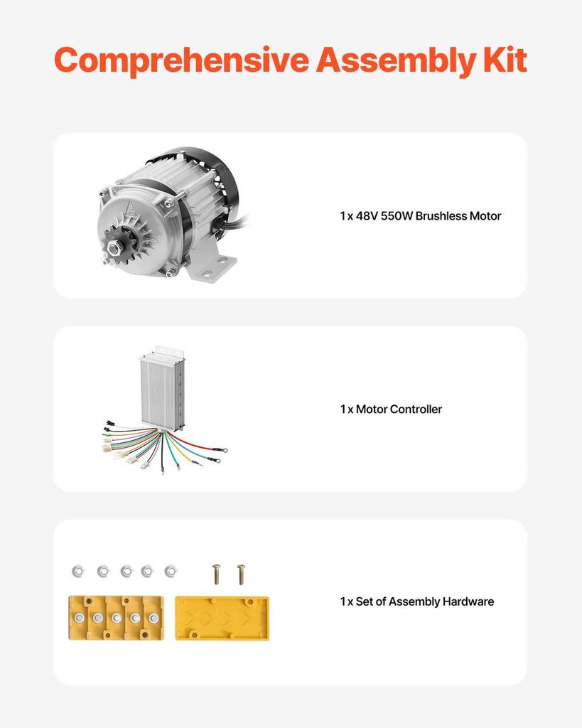500W Electric Brushless DC Motor Kit 48V 2700rpm with Upgraded Controller