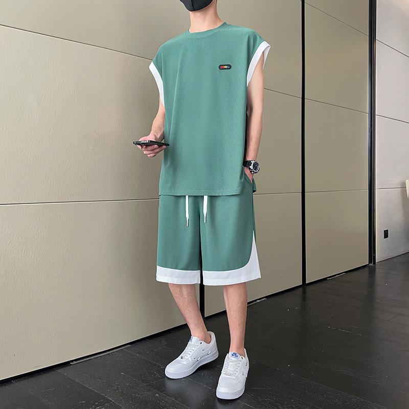 Buchstaben Schulterweste Lässiger Anzug Herren Locker Sporthose Zweiteiliges Set