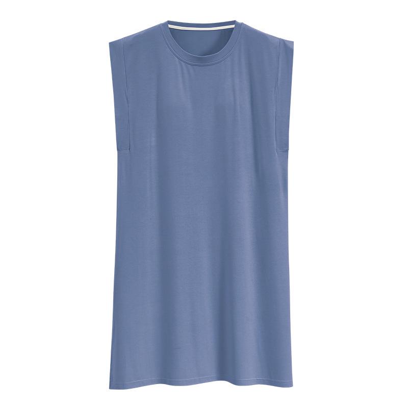 2026 Women's Spring/Summer Blue Nightgown with Built-in Bra, Short Sleeves, Round Neck, Casual Homewear Style