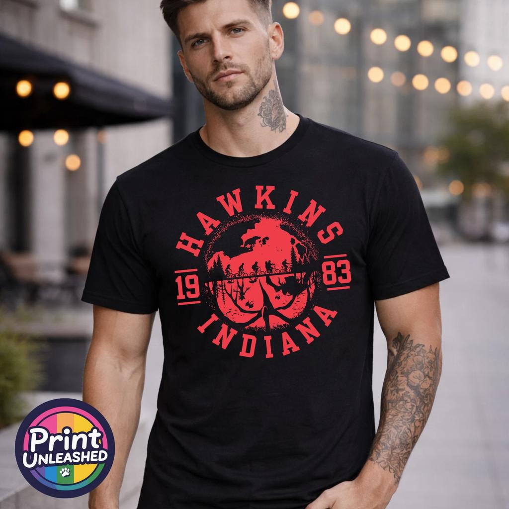 Hawkins 1983 Bedrucktes T-Shirt Stranger Things Lebendiger Grafikdruck Teenager Erwachsener UK