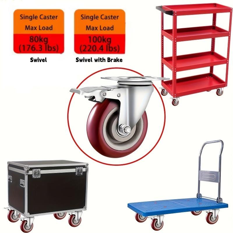 4Pcs 3 Inch/4 Inch Heavy Duty Caster with Brakes 360-degree Bearing Plate Swivel Wheel for Furniture Trolley and Workbench Cart