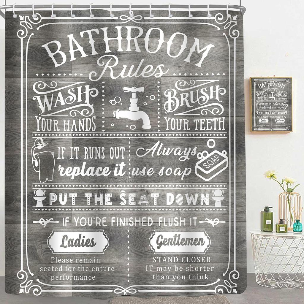 Funny Quotes Shower Curtain Cool Black and White Bathroom Rules Shower Curtains Fun Cute Toilet Sayings Fable Motto Bathroom