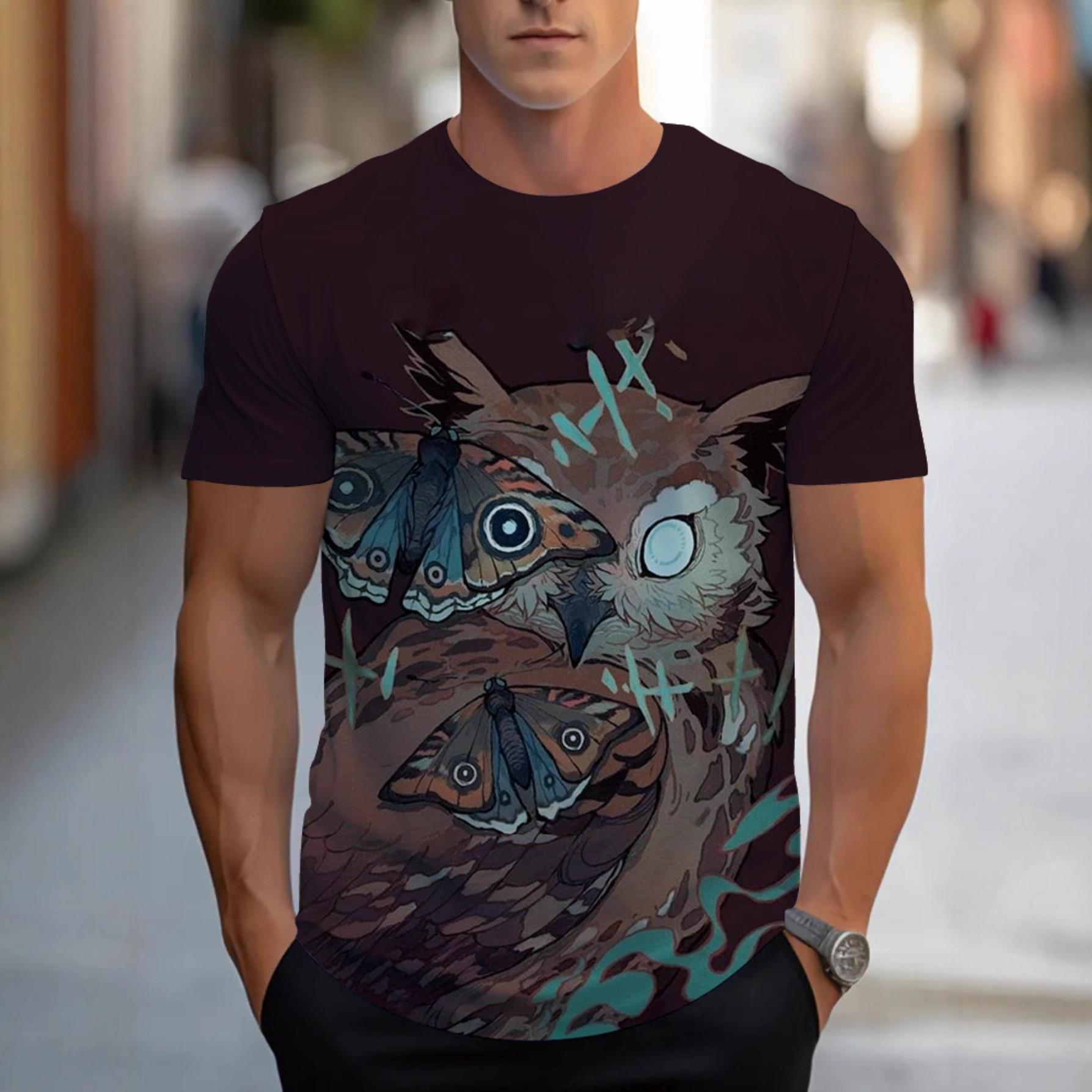 Animal Print Top Casual Loose Short Sleeve Comfortable T-Shirts Men’s S