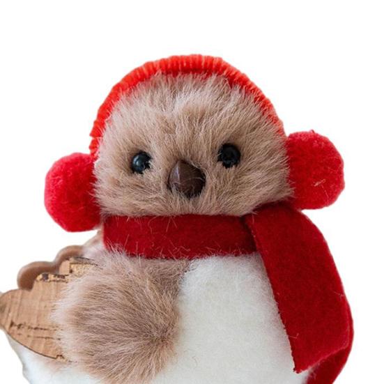 Cute Fluffy Plush Foam Bird Christmas Tree Ornament Simulated Bird Figurine with Red Hat And Scarf for Christmas Tree Mantel Desk Decoration