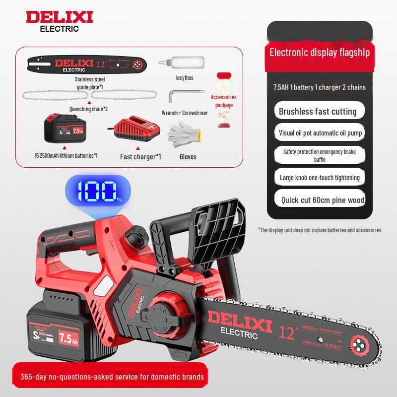 Delixi Brushless Rechargeable Handheld Electric Chainsaw for Home and Outdoor Use