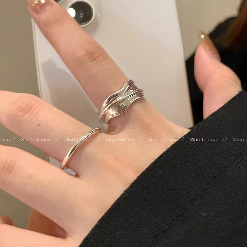 2024 Luxury Geometric Double-Layer Wave Ring for Women - High-End Niche Style