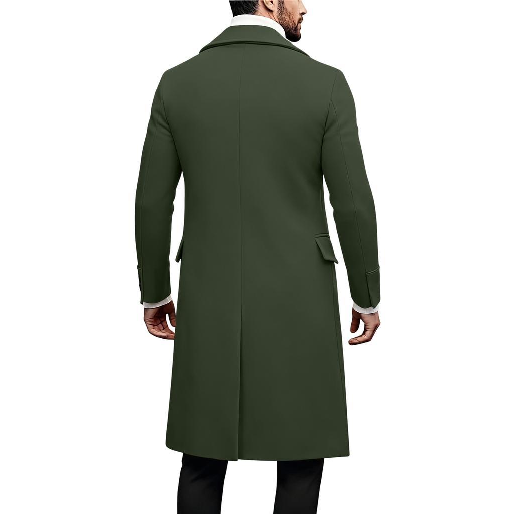 Mens Trench Coat Notch Lapel Double Breasted Peacoat Wool Blend Casual Long Overcoat