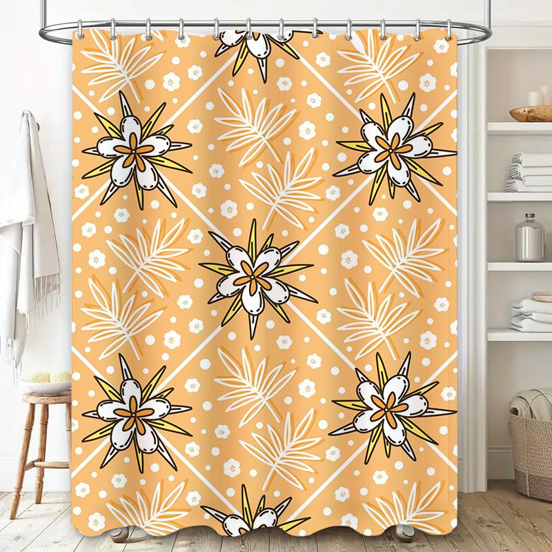 Vintage Floral Shower Curtain With Geometric Patterns Rustic Decor For Bathrooms Removable Wall Stickers Easy Installation (Size