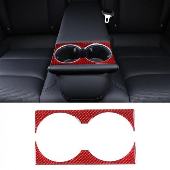 Red Carbon Fiber Water Cup Holder Frame Cover Trim For Tesla Model 3 -24