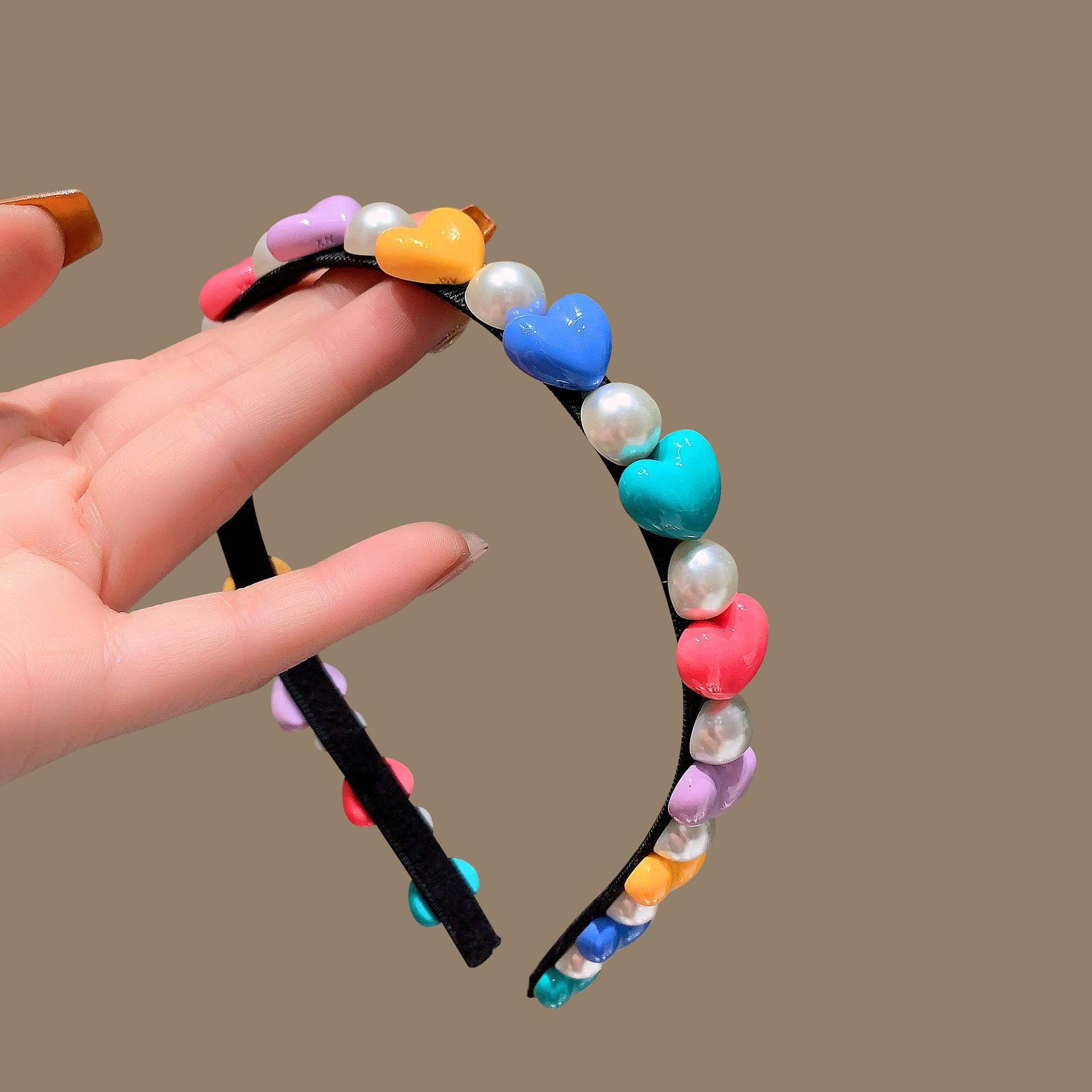 Internet celebrity temperament versatile color love pearl headband fresh and sweet headband new hair accessories