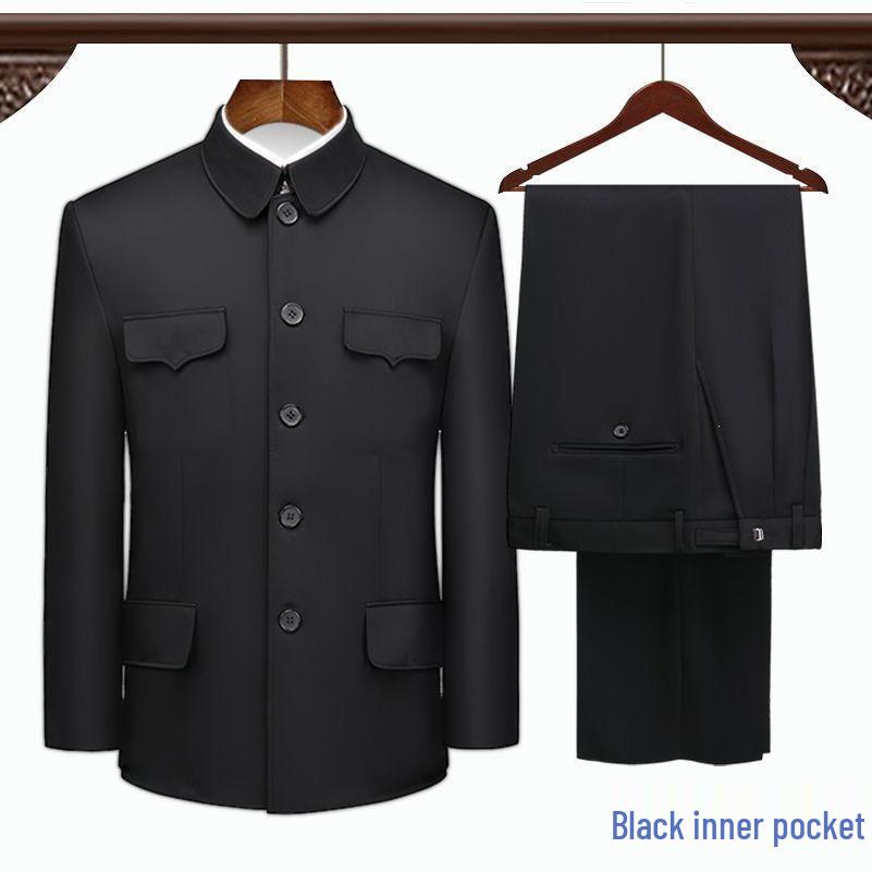Conjunto de Traje Zhongshan para Hombres de Mediana Edad y Mayores - Chaqueta de Primavera/Otoño/Invierno