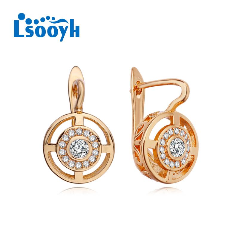 

LSOOYH Клип Серьги Розовое золото Цвет Мода Серьги для женщин Круглый кубический цирконий Шпилька Серьги Ювелирные изделия