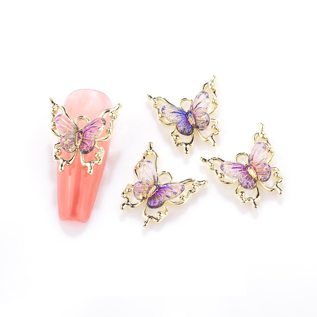 10pcs Butterflies Nail Decoration Shiny Stereoscopic Nail Charm Art 3D Stereoscopic Visual Effect Gradient Iridescent Butterflie