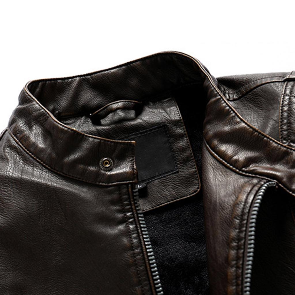 Men's Fashion Casual Solid Color Plus Velvet Lapel PU Leather Jacket