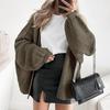 Women Cardigan Sweater Lantern Long Sleeve Solid Color Oversized Knitted Cardigan