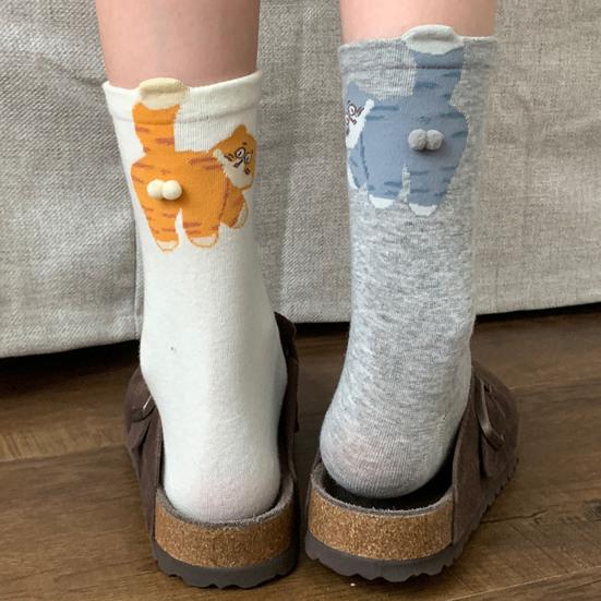 Cat Socks with 3D Balls Cute Cartoon Cat Socks Cheeky Kitten Funny Crew Socks Birthday Holiday Gift for Women Cat Lovers