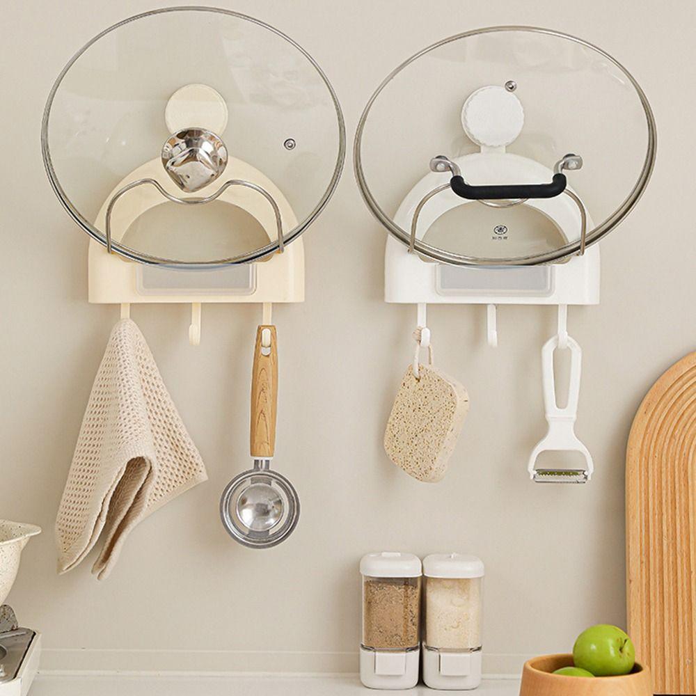 

Multifunctional Pan Cover Organizer Rack Punch-Free Cutting Board Shelf for Kitchen білий