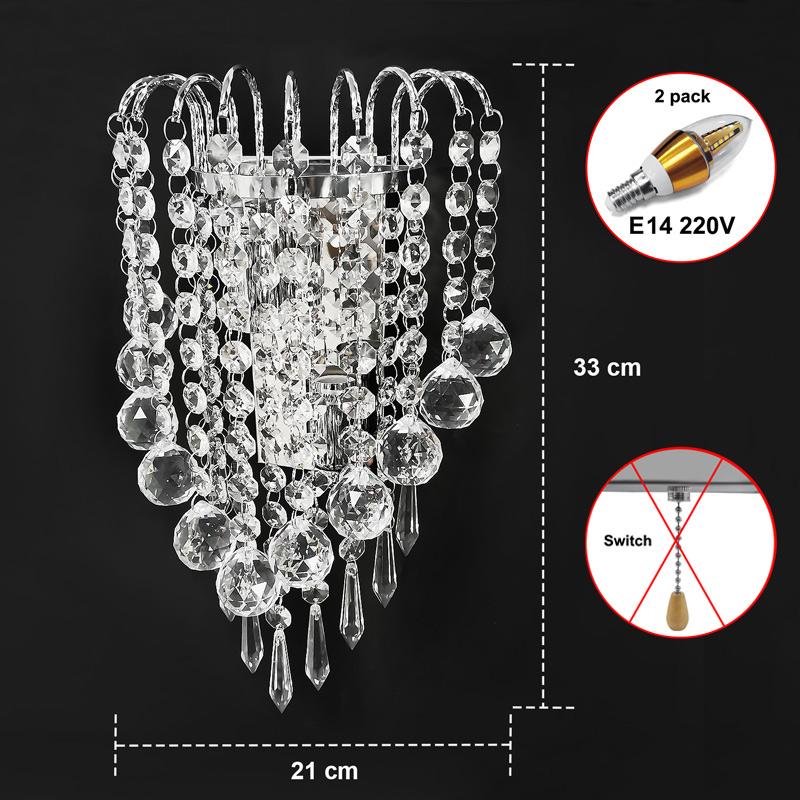 

luces led E14 Modern Crystal Mirror Stainless Steel Wall Lights Lamps Sconce Fixtures Lights for Hallway Bedside Living Room