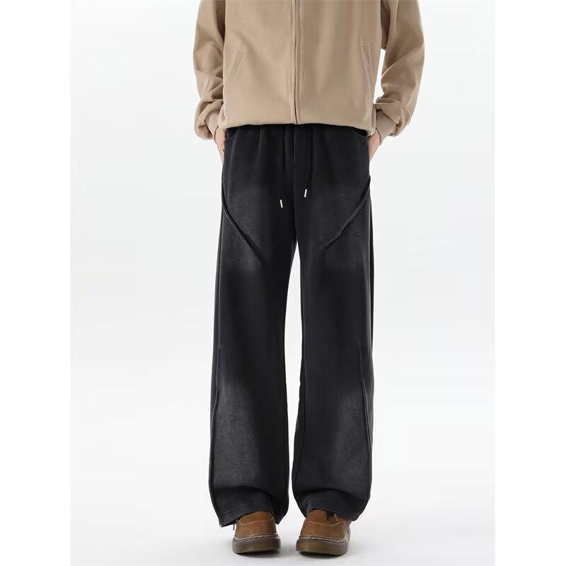 Gray Sweatpants Men's Autumn and Winter American Trendy Brand Retro Heavy Fleece Drape Casual Pants Loose Straight Long Pants