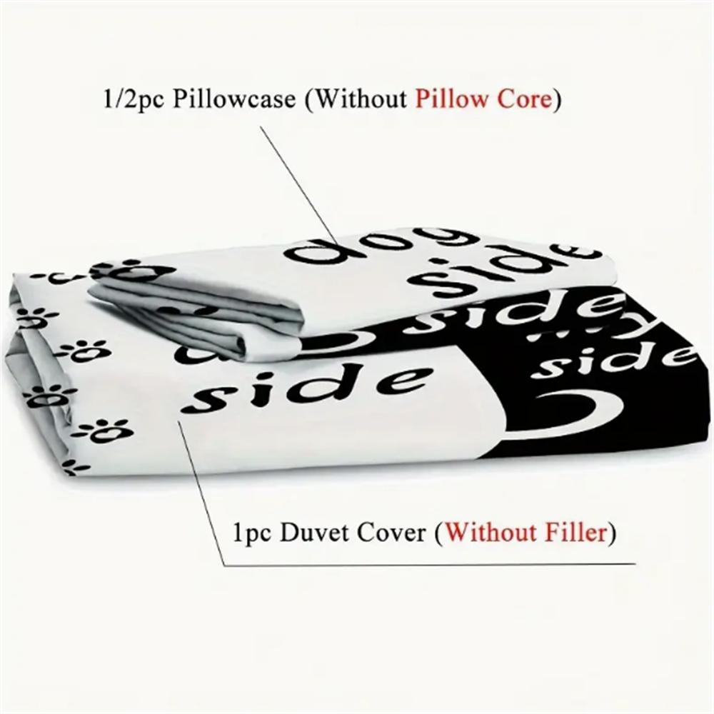 Set de lenjerie de pat 2/3 piese cu model canin capricios - Colecție set husă de plapumă imprimată alb-negru pentru dormitor și cameră de oaspeți