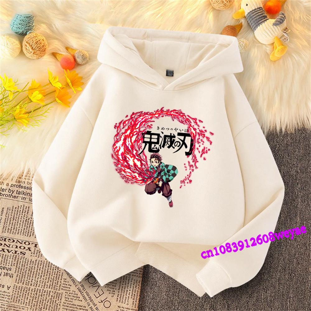 Demon Slayer Frühling und Herbst Kinder Jungen und Mädchen mit Kapuzenpullover Pullover Top Cartoon Druck Kinder Sportbekleidung Mantel