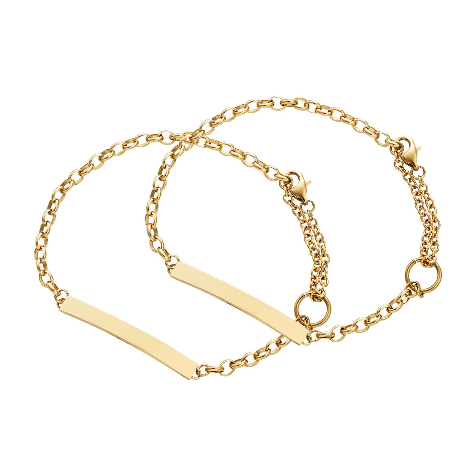 

Pair Bracelet Set of 2 Allergy Free Stainless Steel Plate Plain Half Round Chain Simple Surgical Stainless Steel Yellow Yellow [White Clover] & жовтий