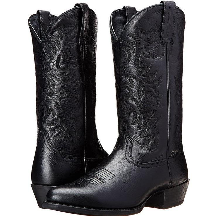 Embroidered high-heeled men's wooden root medium boots European and American style western cowboy boots winter size