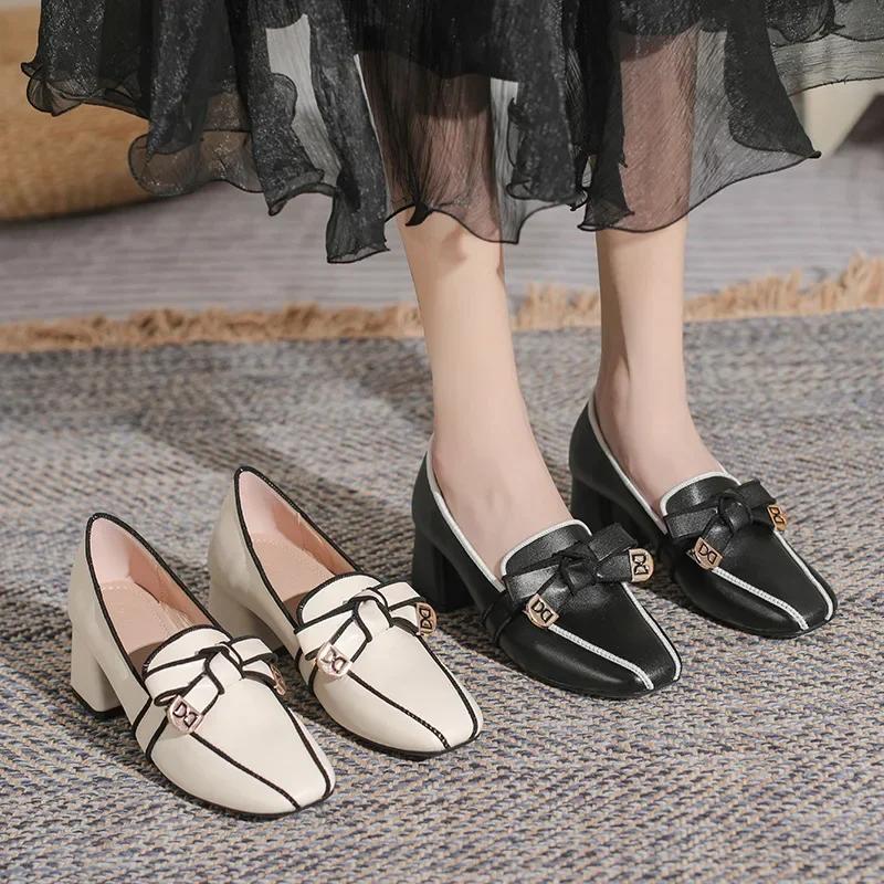 Nuevos Zapatos de Mujer Moda Diseñador Tacones de Aguja Cuero Casual Tacones Altos Zapatos Chica Tacones Gruesos Zapatos de Vestir