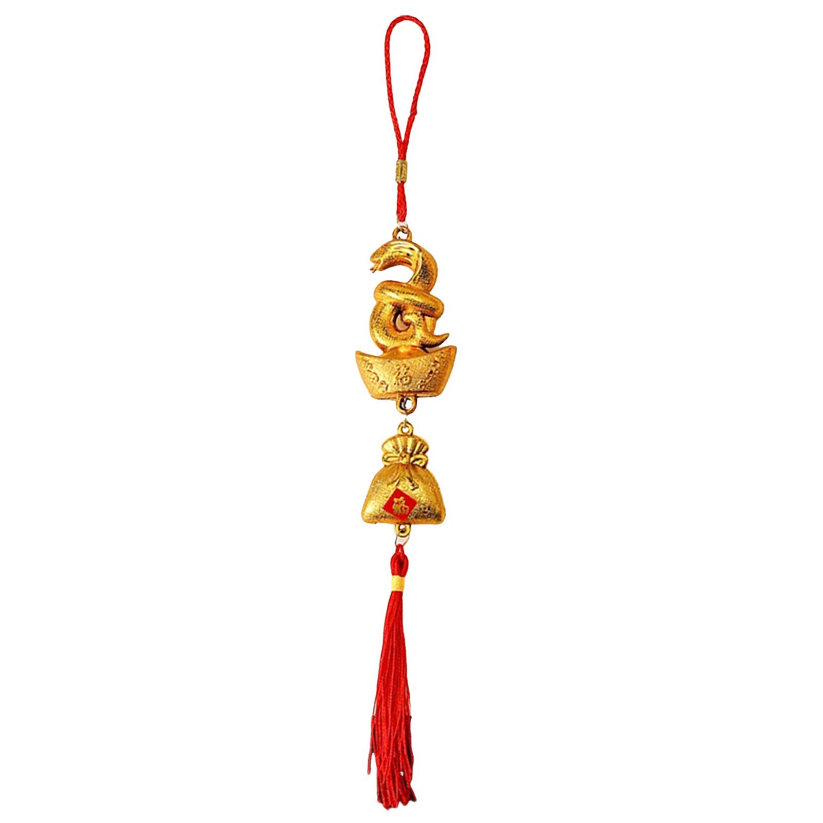 9 Pack 2025 Year of the Snake Gold Hanging Pendants with Rope for Lunar New Year Spring Festival Home Office Living Room Car Bonsai Tree Decor Yuanbao Snake Medium cloth bag золотой
