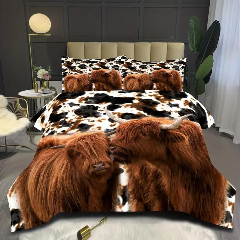 3D Cow Bedding Set Animal Pattern Down Duvet Cover Pillowcase 2/3 Pieces AU180 * 210 Full Size Boys Teens Men Quilt Cover