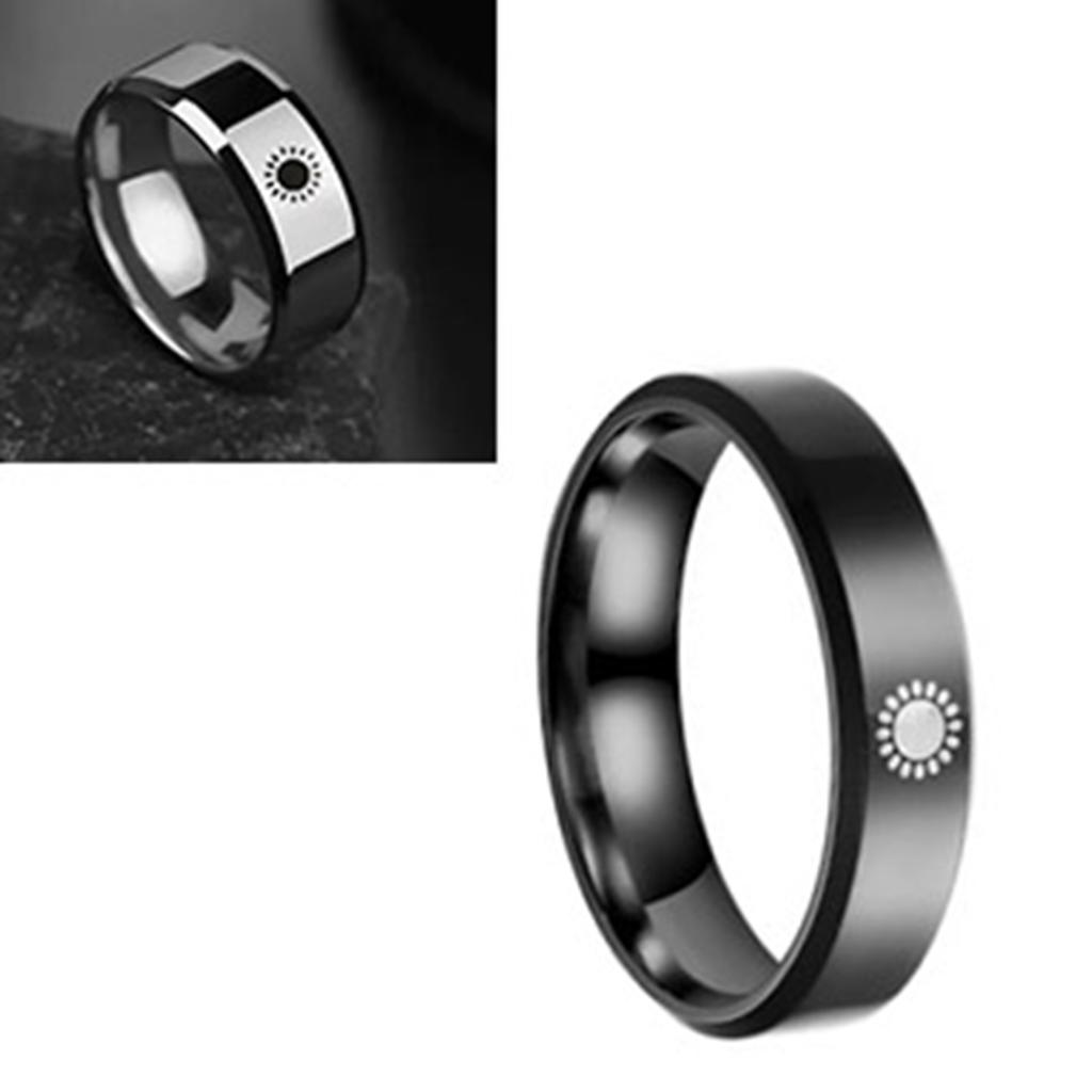 Pierścionek Prosty Wzór Słońca Stal Tytanowa Odporny na Blaknięcie Pierścionek na Palec Biżuteria Prezent dla Przyjaciół Czarny