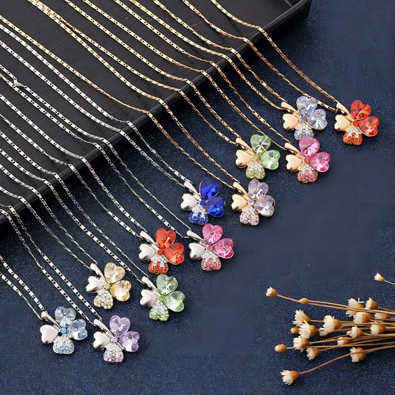 Crystal 4 Four Leaf Leaves Clover Pendant Necklaces Lover Birthday Gift Quality Fashion Jewelry Charm Girl