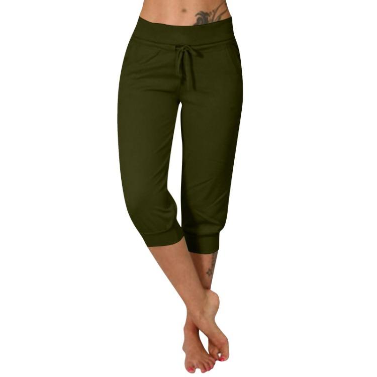 

Women Summer Casual Pants Elastic Waist Drawstring With Pockets XXXL зелений