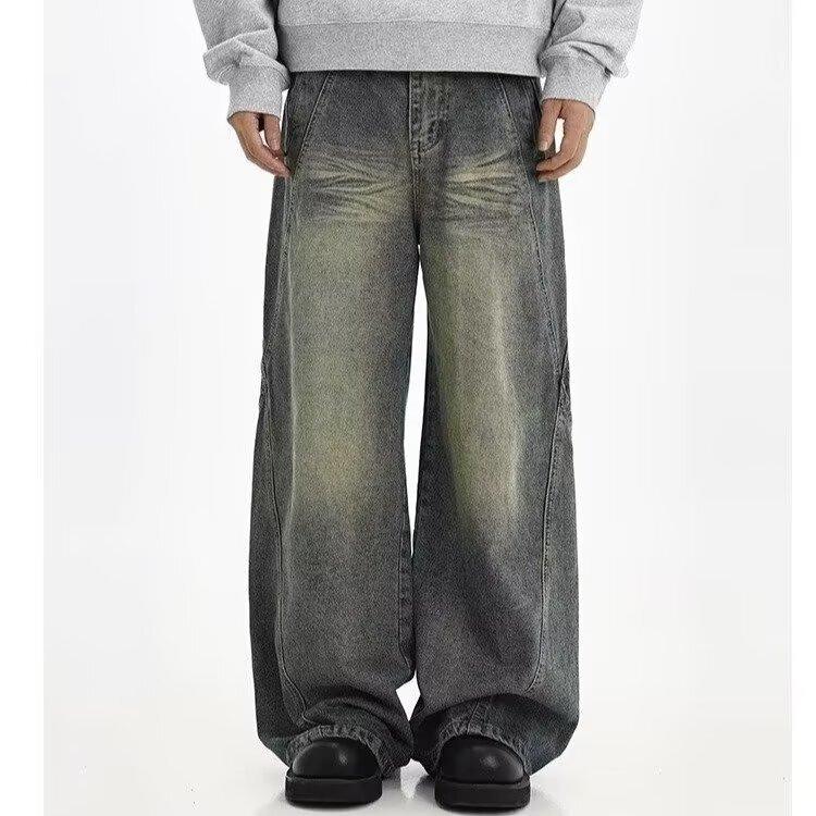 American Washed Old Wide-leg Jeans Men's Autumn and Winter Trendy High Street Loose Drape Straight Mopping Long Pants