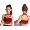 Kids Gymnastics Top Halter Sleeveless with Sparkling Rhinestones Cross Front Backless Dance Wear Costume
