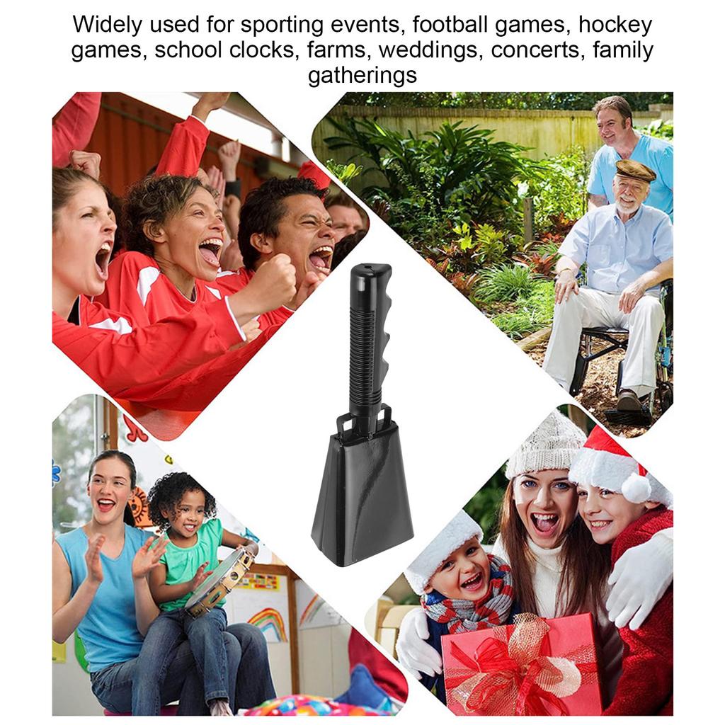 Cow Bell Noise Maker with Handle Loud Cheering Hand Bell Percussion Musical Instrument for Sporting Event Football Games Black