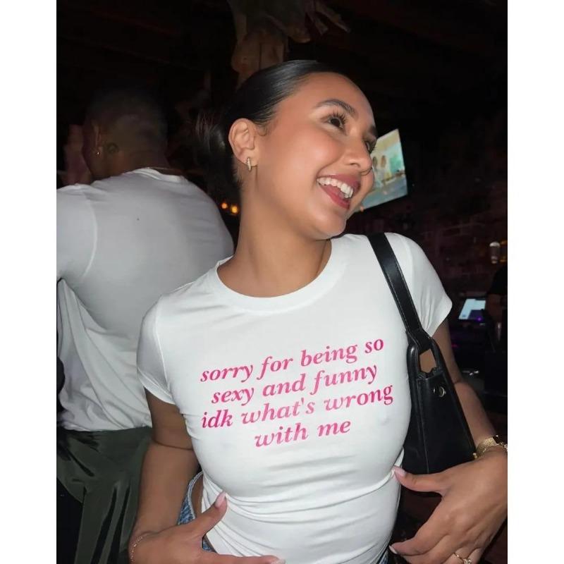 2KWEIRD Y2K Buchstaben-Print Vintage High Street Ästhetisches T-Shirt 2000er Crop Top Sommer Punk Kurzarm Kleidung Lässiges Streetwear T-Shirt