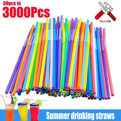 50-3000Pcs Multicolor Straw Drinking Kunststof Straws for Wedding Party Supplies Beverage Kitchen Cocktail Bar Drinking Straws