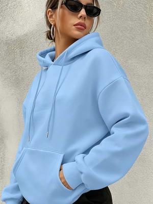 Damen lockerer Kapuzen-Pullover mit langen Ärmeln, Kordelzug und Kängurutasche, lässiger Streetstyle, Herbst-Alltagskleidung