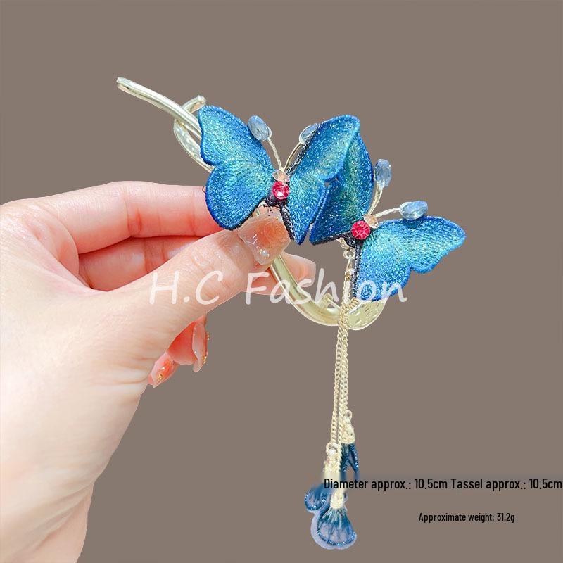 Retro Embroidered Butterfly Tassel Hair Clip for Women