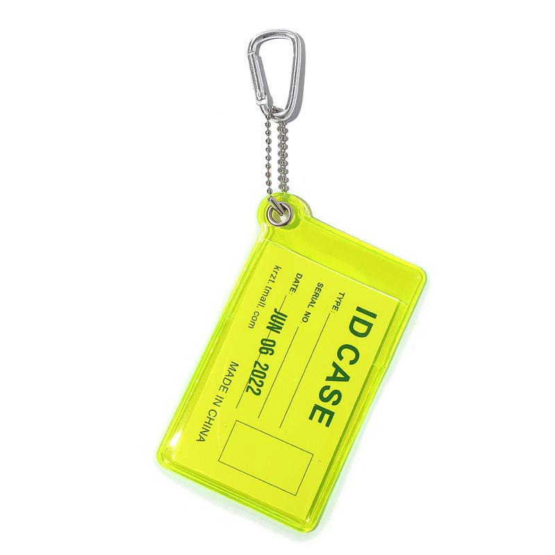 Pvc Transparent Id Card Holder With Keychain Fluorescent Clear Card Case Credential Holder For Student Bus Card Work Id