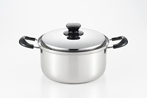 Yoshikawa Integrate Tsubame-Sanjo 22cm 4.5L Double-Handled Pot with Lid, Induction and Direct Heat Compatible, Made In Japan, SJ3396