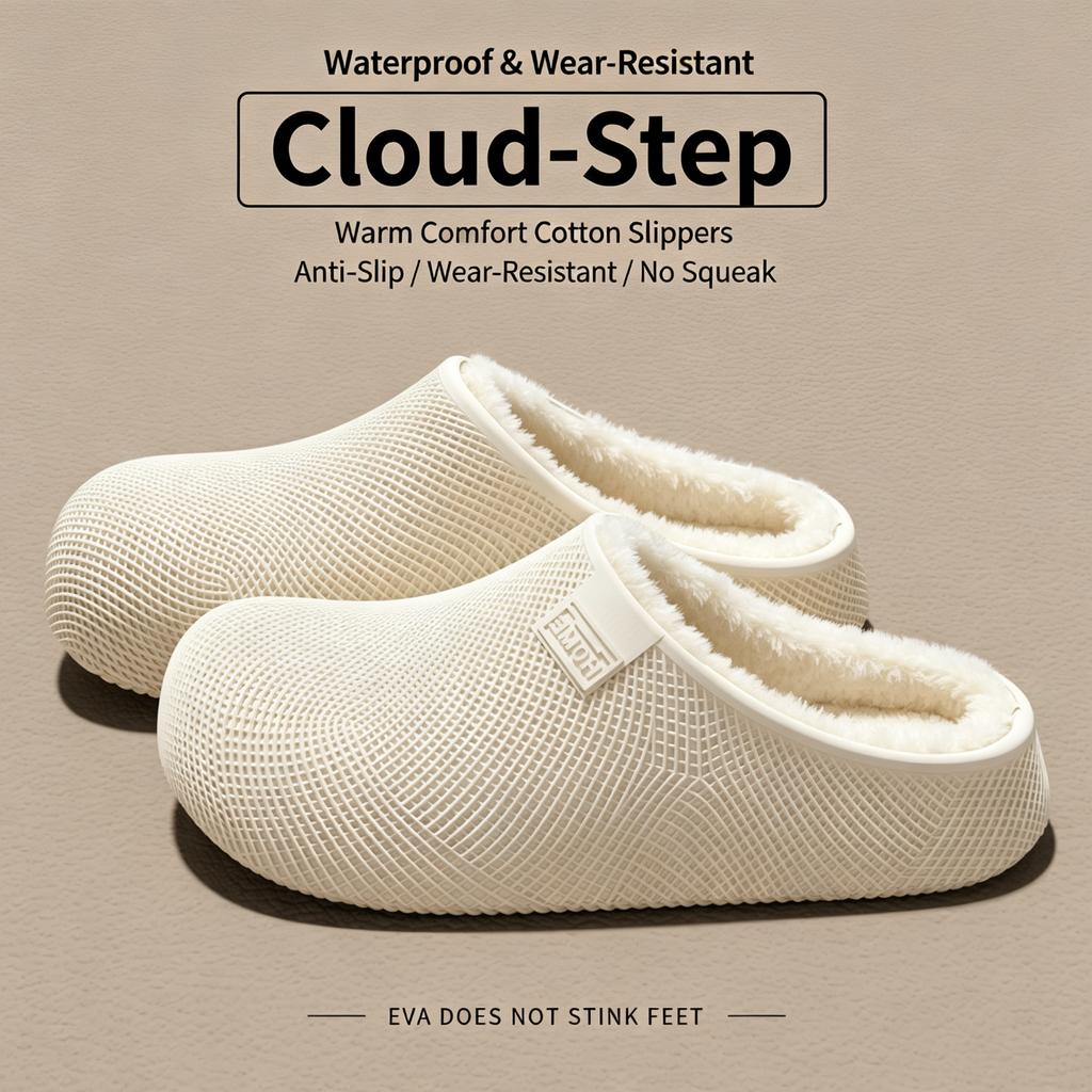 3.0cm Thick Sole Winter Warm Clogs Women Men Plush Lined Non-Slip Waterproof Mesh EVA Indoor Outdoor Casual House Shoes
