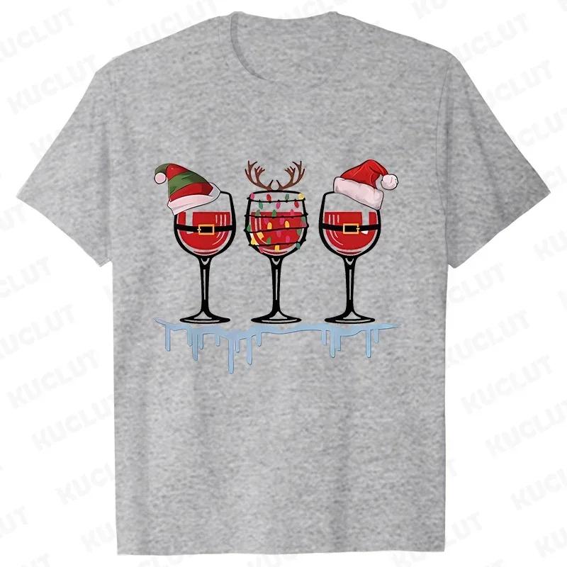 Christmas Wine Women's T-shirt Fun Cartoon T-shirt Kawaii Fashion T-shirt Korean Women's Top Christmas Wine T-shirt